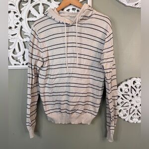 Hawker Rye Stitch Fix Men's Cream and Navy Striped Crewneck Hoodie Sweater